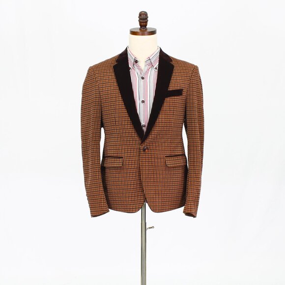 GQ 38S Brown Check 1-Button Sport Coat Blazer Jacket P496 - Picture 1 of 11